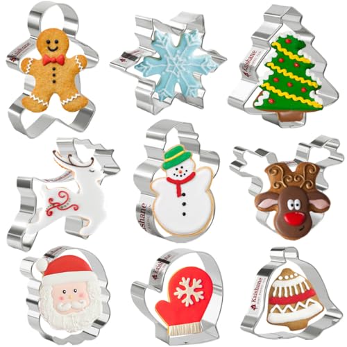Repostería Y Gourmet, Kitchen KAISHANE - Juego de 9 cortadores de galletas navideñas, acero inoxidable con forma de estrella, árbol, ángel y más