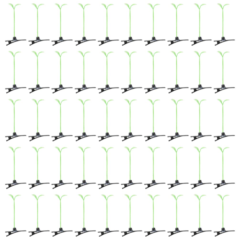 AngoilyBarrettes, 50 PCS Bean Sprout Girls Hair Clip, Plant Grass Hairpin Kids DIY Headwear for Home School, Green Funny Head Ornament Hair Accessories for Party