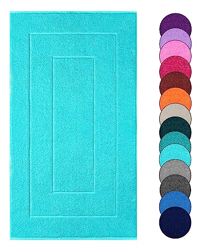 Lashuma Tapis de salle de bain à séchage rapide - 50 x 80 cm - London - En coton - Grand lagon - Turquoise