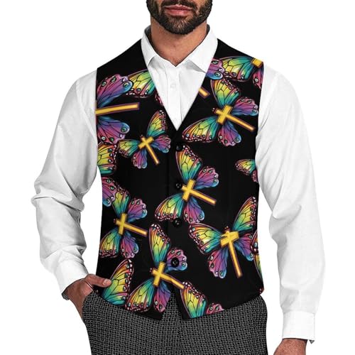 God Butterfly Men's Suit Vests Dress Vest V-Neck Waistcoat Slim Business Formal with Pocket