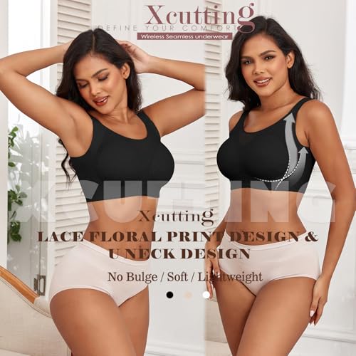 Image of Xcutting Lace Women's Seamless No Underwire Bra Soft Wireless Comfort Bralettes Full Coverage Bralette Everyday T-Shirt Bra