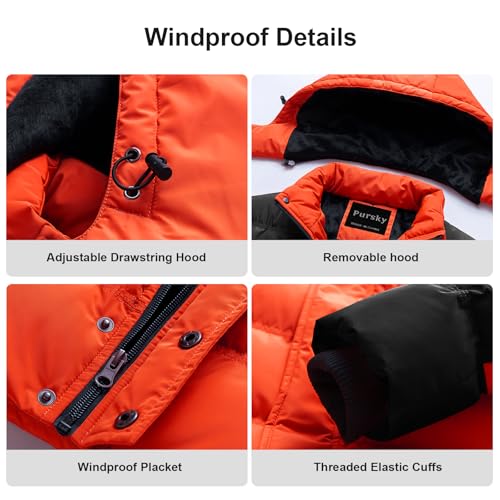 Image of Pursky Men's Puffer Jacket Waterproof Winter Bubble Coats Ski Parka Fur Hooded