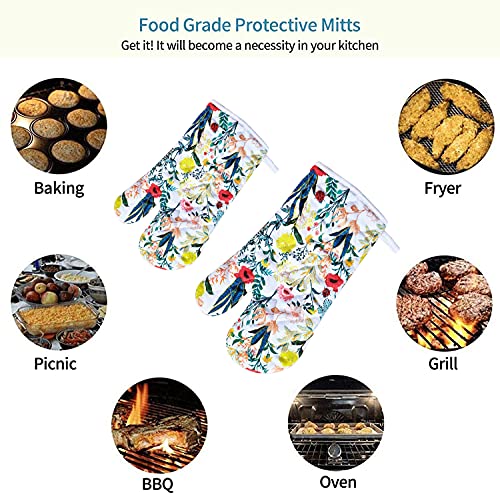 Heat Resistant Kitchen Oven Mitts, Set Of 2 Flexible Bbq Gloves-Oven Mitts With Hanging Loop For Cooking Baking Grilling Barbecue - Blooming Flower #TOP1
