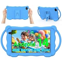 Vyrolinia Kids Tablet 7 inch Android 14.0 for Toddler, 4GB RAM 32GB ROM Bluetooth IPS Screen Google Play YouTube Parental Control Dual Camera Shockproof Case for Educational Games (Blue)