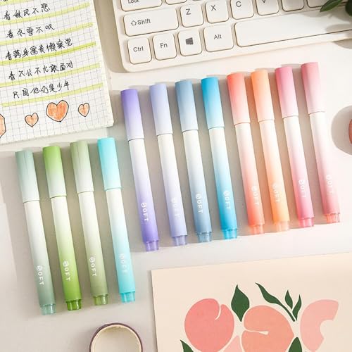 Image of RECLUSE 12 Pcs Aesthetic Highlighters Pastel Markers with Soft Tip No Bleed Bible for Journaling Notes School Supplies Colours Bleed Marker Water-based Ink Quick Dry Note Taking Office Stationary