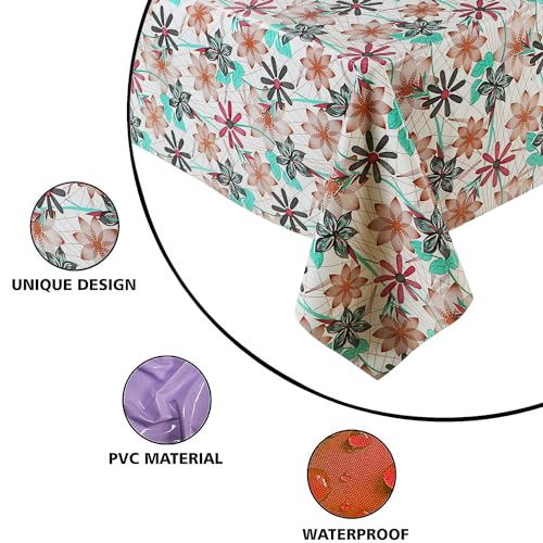 Image of Dakshya Industries PVC Waterproof Withoutlace Dining Table Cover (Size - 54X78 Inch) Rectangle 6 Seater Heat Rasistant Table Cloth (T3)