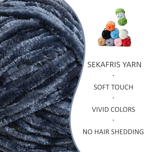 Image of 2 Pack Plush Chenille Chunky Yarn - Fluffy Velvet Yarns Crochet for Blanket Knitting and Crocheting - Soft Baby Yarn for Crocheting - Amigurumi Crochet Yarns 100g (87yds) (2 Navy Blue)