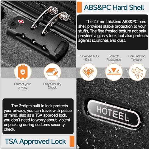 Image of Hoteel Luggage Sets 5 Piece, 4-Year Warranty, Carry-On Luggage with Dual-Spinner Wheels, ABS Hard Shell Suitcase with TSA Locks, Lightweight Luggages for Travel, BLACK(20IN /24IN /28IN /DB /TB)