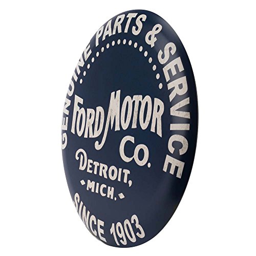 Image of Ford Genuine Parts and Service Round Metal Button Sign - Vintage Ford Sign for Garage or Man Cave