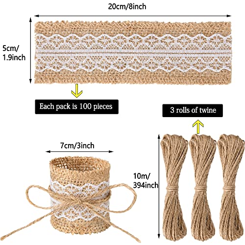 Whqxfdz 96 100Pcs Lace Burlap Rings Party Burlap Napkin Rings Diy Wedding Decoration thumb #1