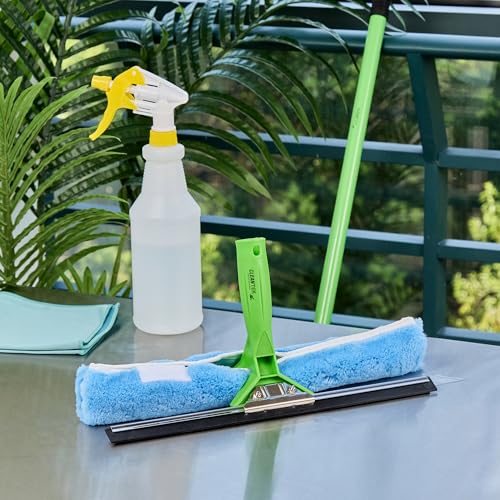 Image of Restaurantware-Clean Tek Professional 2-in-1 Squeegee and Window Scrubber, 1 Dual Head Window Cleaner - Includes T-Bar Handle, Removable and Machine Washable Washer, Blue Plastic Squeegee for Glass