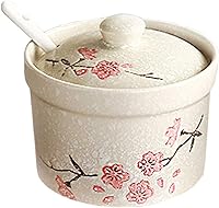 Vista 8 de Mathew Retro Sakura - Tarro de condimentos de cerámica para condimentos, sal y azúcar, con tapa y cuchara