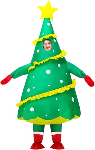 JUROSAICA Disfraz inflable de árbol de Navidad, disfraz inflable de árbol de Navidad para adultos, divertido disfraz de árbol de Navidad verde para