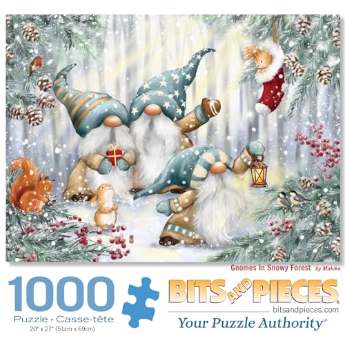 Bits and Pieces - 1000 Piece Jigsaw Puzzle for Adults - 20" x 27" - Gnomes in Snowy Forest - 1000 pc Winter Cute Fun Jigsaw by Makiko