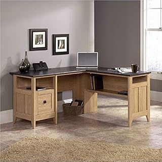 Pemberly Row Home Office L-Shaped Computer Desk with Drawer in Dover Oak