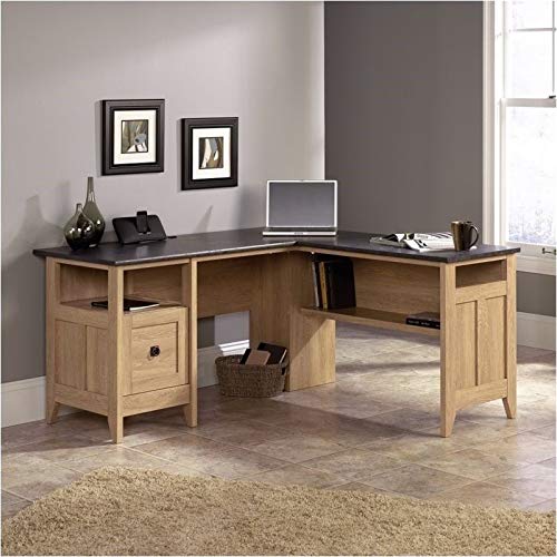 Pemberly Row Home Office L-Shaped Computer Desk with Drawer in Dover Oak