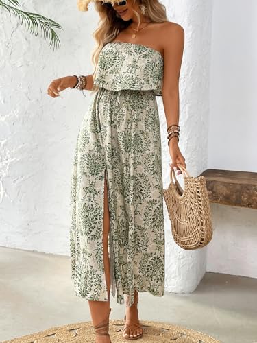 Image of Women's Ruffle Floral Maxi Summer Casual Dress Off Shoulder Wedding Guest Slit Hem Beach Prom Dresses