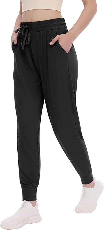 TNNZEET Women's Joggers with Pockets - High Waisted Sweatpants Tapered Leg Drawstring Lightweight Athletic Pants