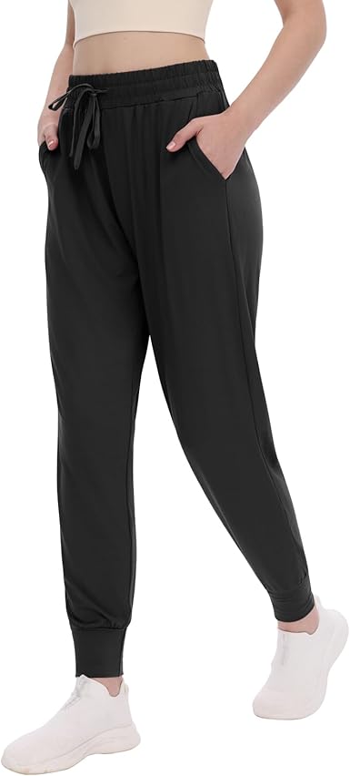 TNNZEET Women's Joggers with Pockets - High Waisted Sweatpants Tapered Leg Drawstring Lightweight Athletic Pants