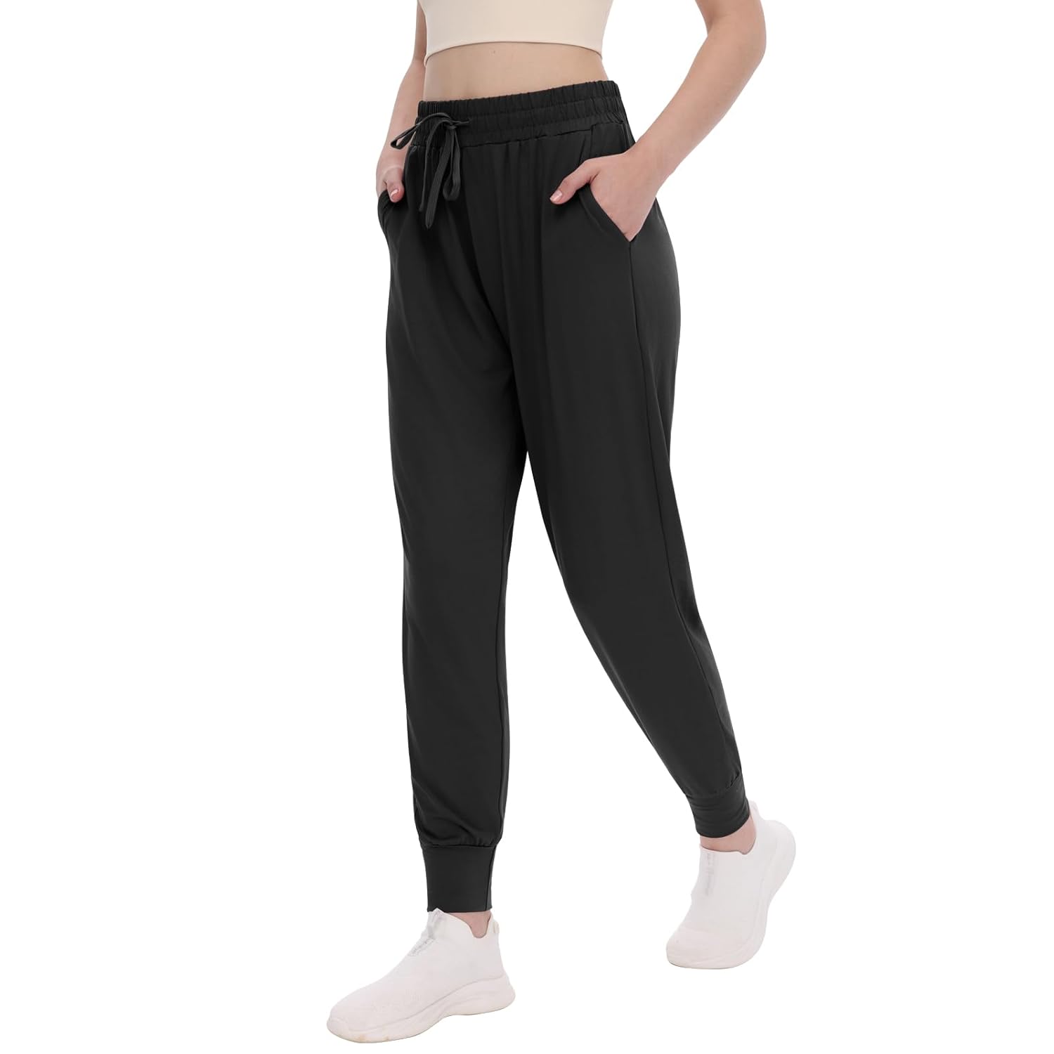 TNNZEET Womens Joggers with Pockets - High Waisted Sweatpants Tapered Leg Drawstring Lightweight Athletic Pants