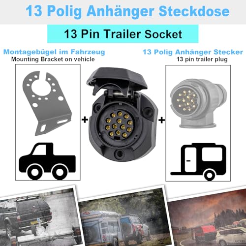 CXTM 13 Polig Anhänger Steckdose Set,mit Montagezubehör,12V Wasserdicht 13-pol Anhänger Stecker und Steckdose Nach ISO 1724,für Anhänger Wohnwagen RV,AHK Adapter (Steckdose)