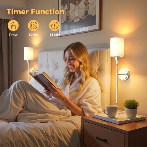 Image of DORESshop Battery Operated Wall Sconce Set of 2, Wireless Wall Light Easy to Install, 7 Color Rechargeable Wall Sconces, Sconce Wall Decor Set of 2 for Bedroom, Living Room, Nickel, 24.3in