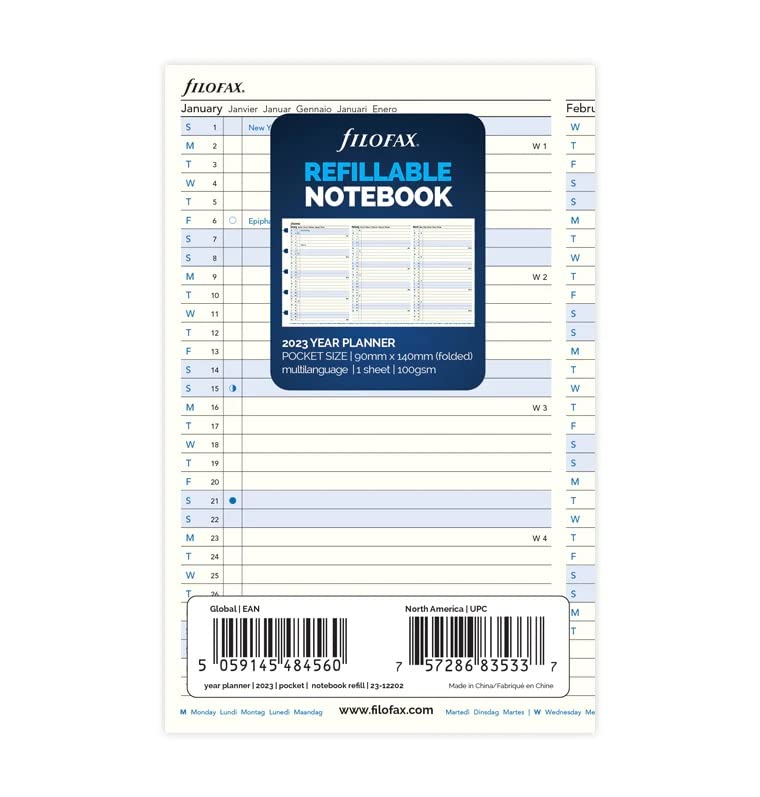 Filofax Pocket Notebook Year Planner 2023, White