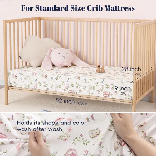 Image of PHF 3 Pack Soft Floral & Animal Crib Sheets Fitted, Comfy Breathable Baby Sheets for Boys Girls, 28x52 Inches Fits Standard Crib and Toddler Mattresses, Floral & Animal