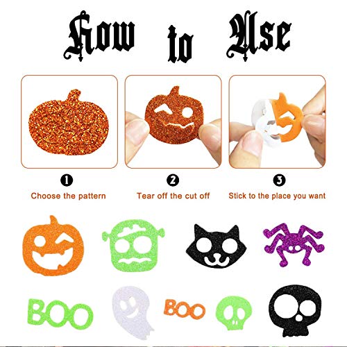 Halloween Foam Stickers Glitter Craft Stickers For Kids 100Pcs Self-Adhesive Pumpkin Ghost Shape Puffy Stickers For Halloween Party Supplies Decorations (100Pcs) #TOP5