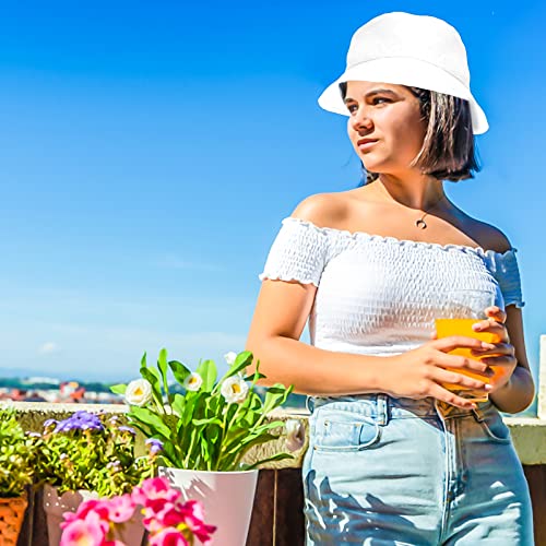 Wllhyf Bucket Hat Summer Fisherman Sunshade Caps Holidays Strings Crochet Beanie Headwear Beach Outdoor Hiking Camping (White) #TOP6