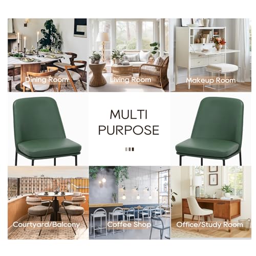 Image of COLAMY Modern Dining Chairs Set of 6, Faux Leather Upholstered Dining Room Chairs Kitchen Chairs Dinner Chair with Curved Back and Metal Legs, Green
