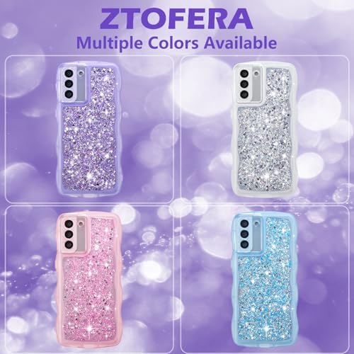 ZTOFERA for Samsung Galaxy S22 5G Case 6.1", Cute Curly Wavy Design with Glitter Sequins,Luxury Aesthetic Bling Sparkly Shockproof Protective Phone Case for Galaxy S22-Glitter Purple - 5