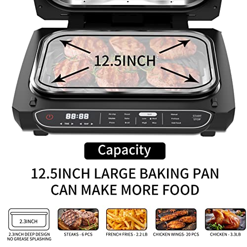 Geek Chef Smart Indoor Grill & Air Fryer, Smokeless Electric Countertop Griddle,With Removable Non-Stick Grill Plate,6 Steak,6-Serving, Fast Heat Up,Precise Control,Easy To Clean,E-Recipes & Accessories,Etl Certified,1600W,Black #TOP3