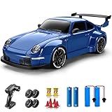ACAMMZAR RC Drift Car, 1:24 Remote Control Car for Kids, 20KM/H 4WD High Speed RC Cars with LED Lights, Two Batteries, Extra Drifting Tires, Vehicle for Adults Boys Girls, Blue