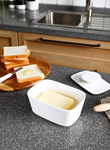 Sweese 321.101 Large Butter Dish With Lid, Porcelain Butter Keeper Container - Perfect For East Coast, West Coast Butter And Kerrygold Butter - White #TOP6