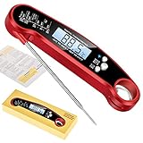 Waterproof Digital Instant Read Meat Thermometer Folding Probe Calibration Function for Cooking Food Candy, BBQ Grill, Calibration Bottle Opener for Kitchen (red)