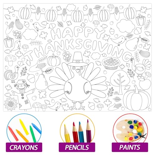Image of Tevxj Thanksgiving Coloring Posters for Kids Turkey Pumpkin Giant Coloring Poster Fall Autumn Large Coloring Tablecloth Huge Coloring Books for Kids Classroom Party Supplies Favor 31.4 x 43.3 Inch