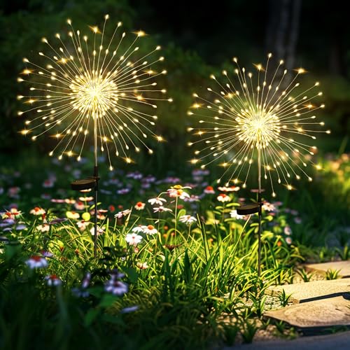GIGALUMI Gartendeko Solarleuchten für Außen,6 Stück 120 LED Feuerwerk Solarleuchten, Wetterfest Pusteblume Solarlampen für Balkon Terrasse Blumenkästen Hof Deko