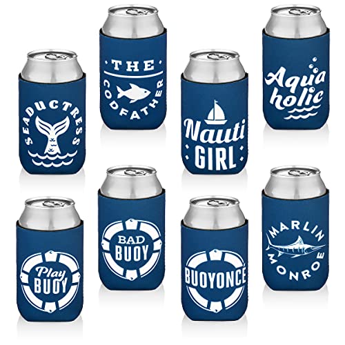 10 Pack Can Cooler Sleeves - Boat Party Favors - Nautical Party Decorations, Accessories - Funny Beer Cooler