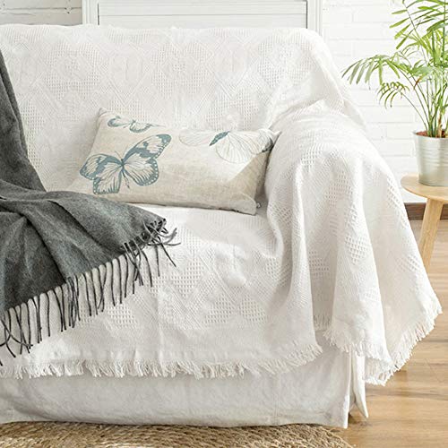 bottlewise Jeté de Lit/Canapé Réversible Plaid Canapé Grande Taille Plaid Fauteuil en Tricot Jacquard Couvertures Serviette Canapé (130 * 180cm, Blanc) Cover