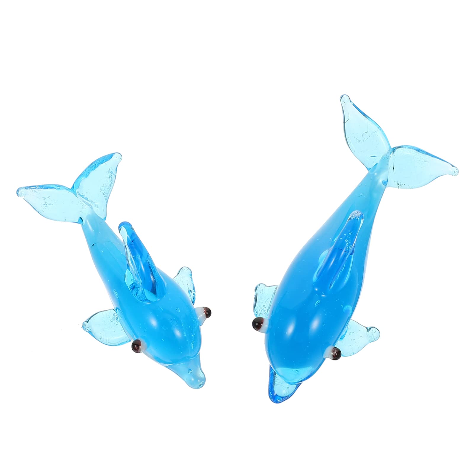 Milisten Glasdelphin 2Er Set Kleine Glas Skulpturen Mit Flachem Boden Für Büro Wohnzimmer Tischdekoration Und Geschenk Maritimes Dekoornament