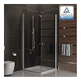 Lieferumfang und Technische Daten - Alpenberger Eck-Duschkabin mit Doppelschwingtür und inkl. alle Montageelemente (Außer Silikon) | Wandprofil aus eloxiertem Aluminium | hochwertige Stabilisierungskomponenten | Dichtungen aus robustes Silikon (nicht einfaches Plastik) | Hochwertige Messingscharniere | Abmessungen: Größe: 90 x 90 x 195 cm | Wanneneinbaumaß: ca. 870-890 x 870-890 mm | ohne Wanne, ohne Zubehör und ohne Deko