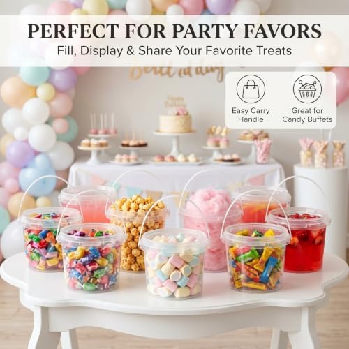 Image of Maxcheck 50 Pcs Containers Bulk with Lids and Handles Clear Plastic Storage Bucket Containers Mini Storage Case for DIY Party Art Craft Pigment Dough Cotton Candy Lotion Small Tools (16oz,Clear)