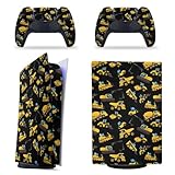 Girl's Cute Whole Body PVC Removable Gum Decal Cover Wrap Sticker Decor for Controller Compatible with PS5 Controller Compatible with Cool Black Yellow Buldozer Excavator Construct Machines