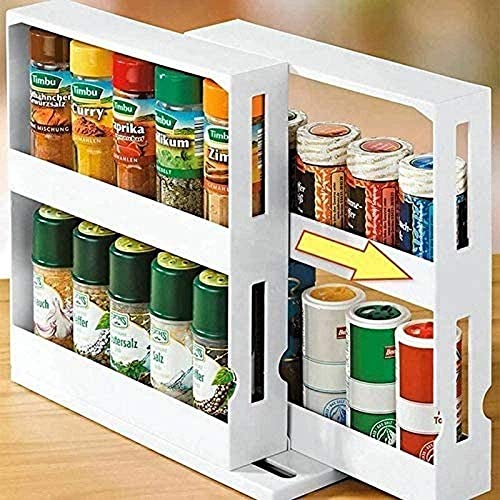 Multi-Function 2 Tier Spice Storage Rack Spice Rack Seasoning Storage Holder, Seasoning Spice Jar Rack Rotating Cabinet Shelf Double Kitchen Organizer Swivel Spice Rack For Spice Bottles
