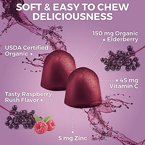 Organic Elderberry Gummies With Zinc And Vitamin C (120 Count) - Two-Month Supply, Certified Usda Organic 3-In-1 Chewable Sambucus Elderberry Gummies, Immune Support Supplement #TOP2