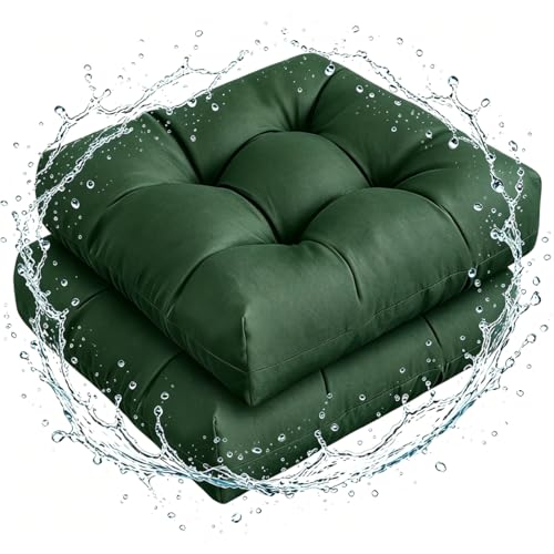 TESICA Dark Green Outdoor Wicker Seat Pads for Patio Furniture