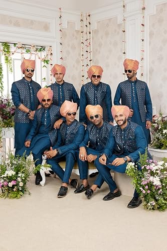 Men's Indian Traditional Ethnic Wedding Party Wear Dress Set Festive Season Kurta Pyjama With Jacket2