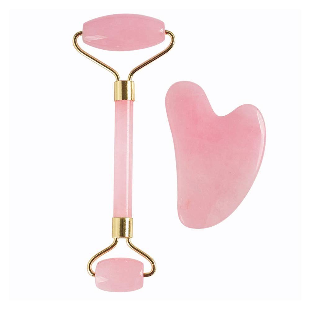ACP ACUPRESSURE Rose Quartz Roller and Gua Sha Jade Roller for Face, Facial Roller Massager Anti Aging Rose Quartz Roller for Face and Dark Circles Under Eye Treatment