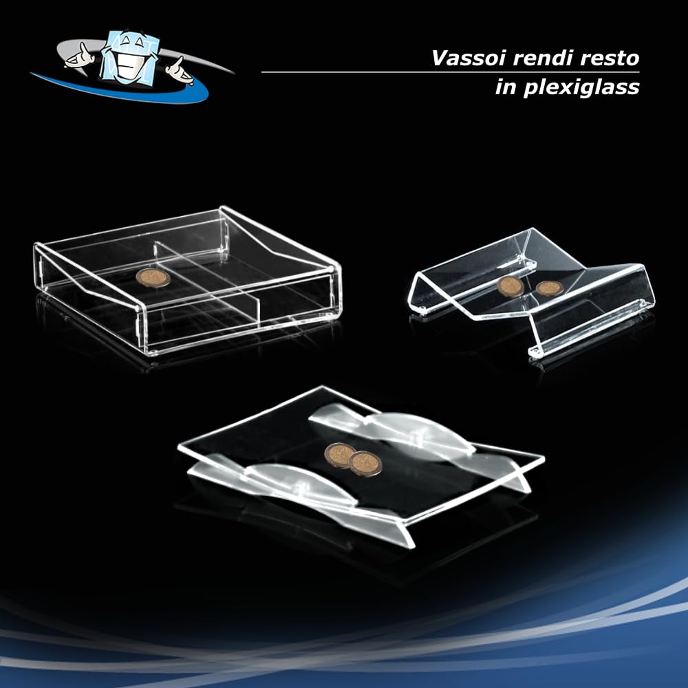 Set rendiresto vassoio porta monete piatto ciotola da cassa espositore svuota tasche in metacrilato trasparente disponibile in 3 modelli (N. 6 pz mod. Kappa)